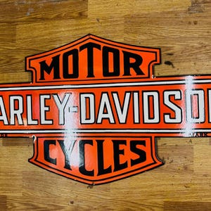 Vintage porcelain enamel Harley Davidson Motor cycles 42x23 inch single sided advertising sign board