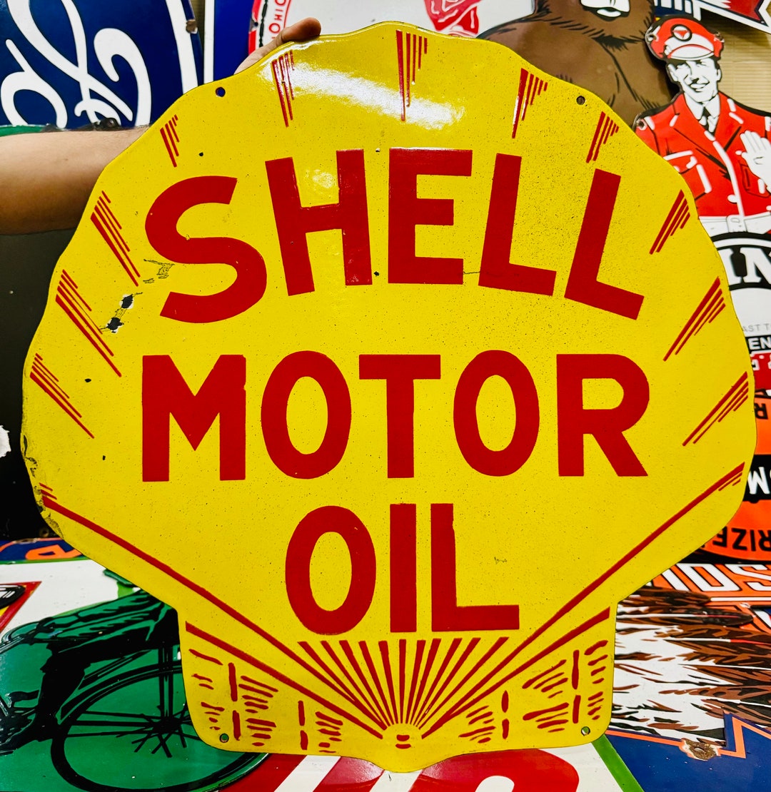Shell Motor Oil Rare Vintage Antique Porcelain Advertising Enamel Sign ...