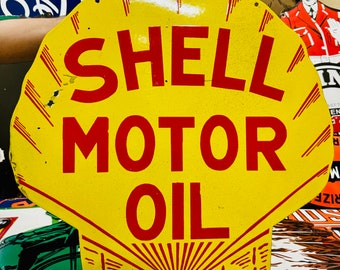 Shell Motor Oil Rare Vintage Antique Porcelain Advertising Enamel Sign