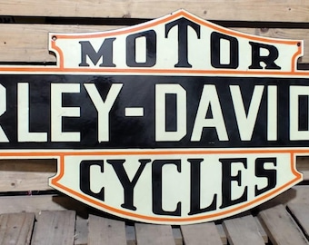 Vintage porcelain enamel Harley Davidson Motorcycles 50x18 inch single sided advertising sign board