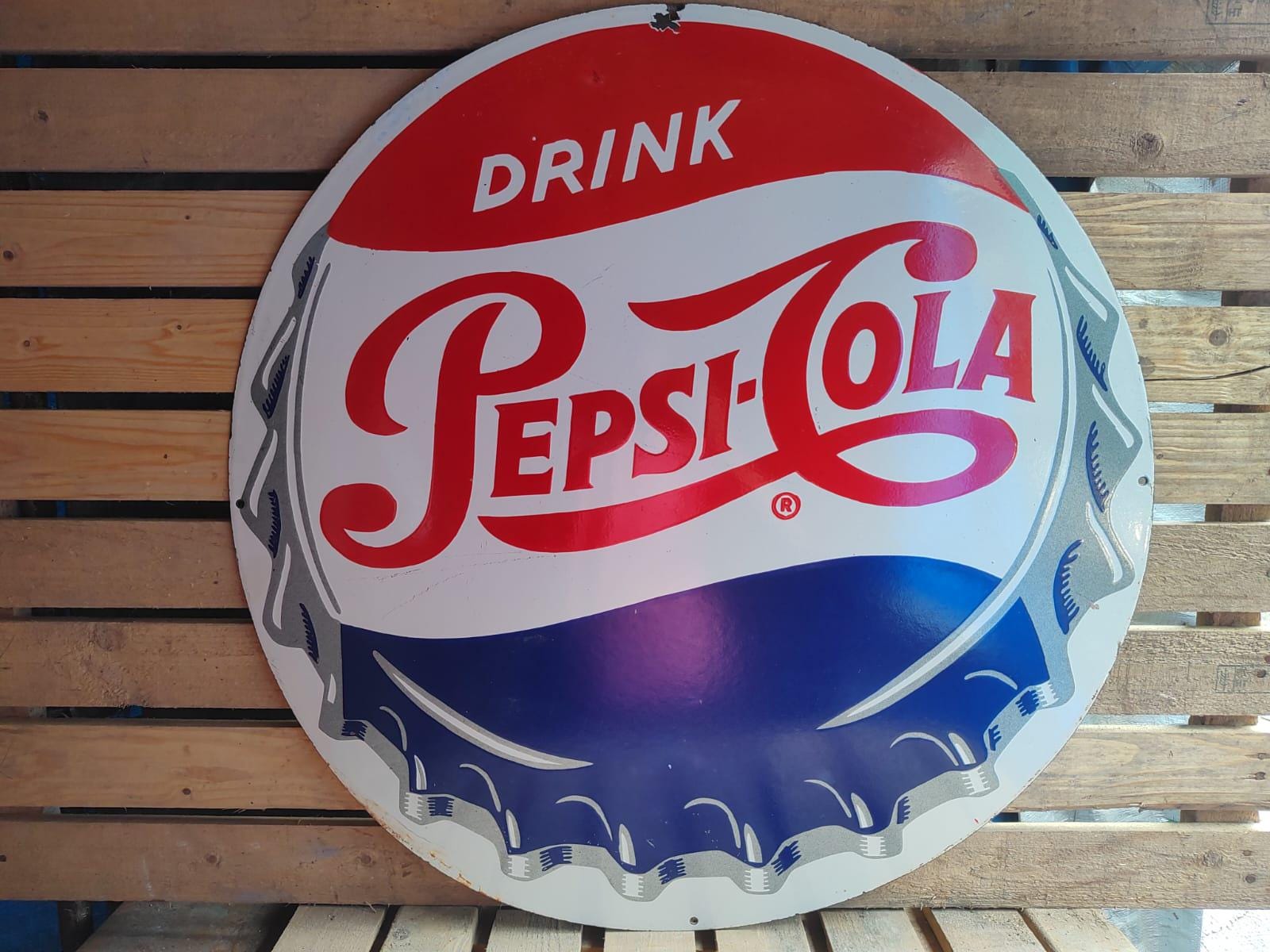 Ancienne Enseigne Publicitaire Peinte Pepsi - Porte-poussoir Pour Bar/magasin, Rouge/blanc/bleu, Vintage USA