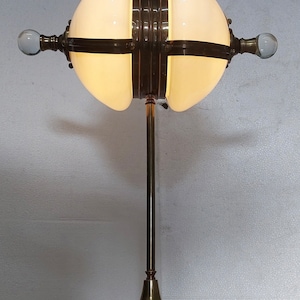 Antique Vintage Old Art Deco Brass & Milk Glass Shade Table Floor Lamp Light