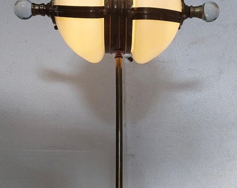 Antique Vintage Old Art Deco Brass & Milk Glass Shade Table Floor Lamp Light
