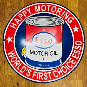 Vintage porcelain enamel Esso Motor Oil 30 inch single sided advertising sign board