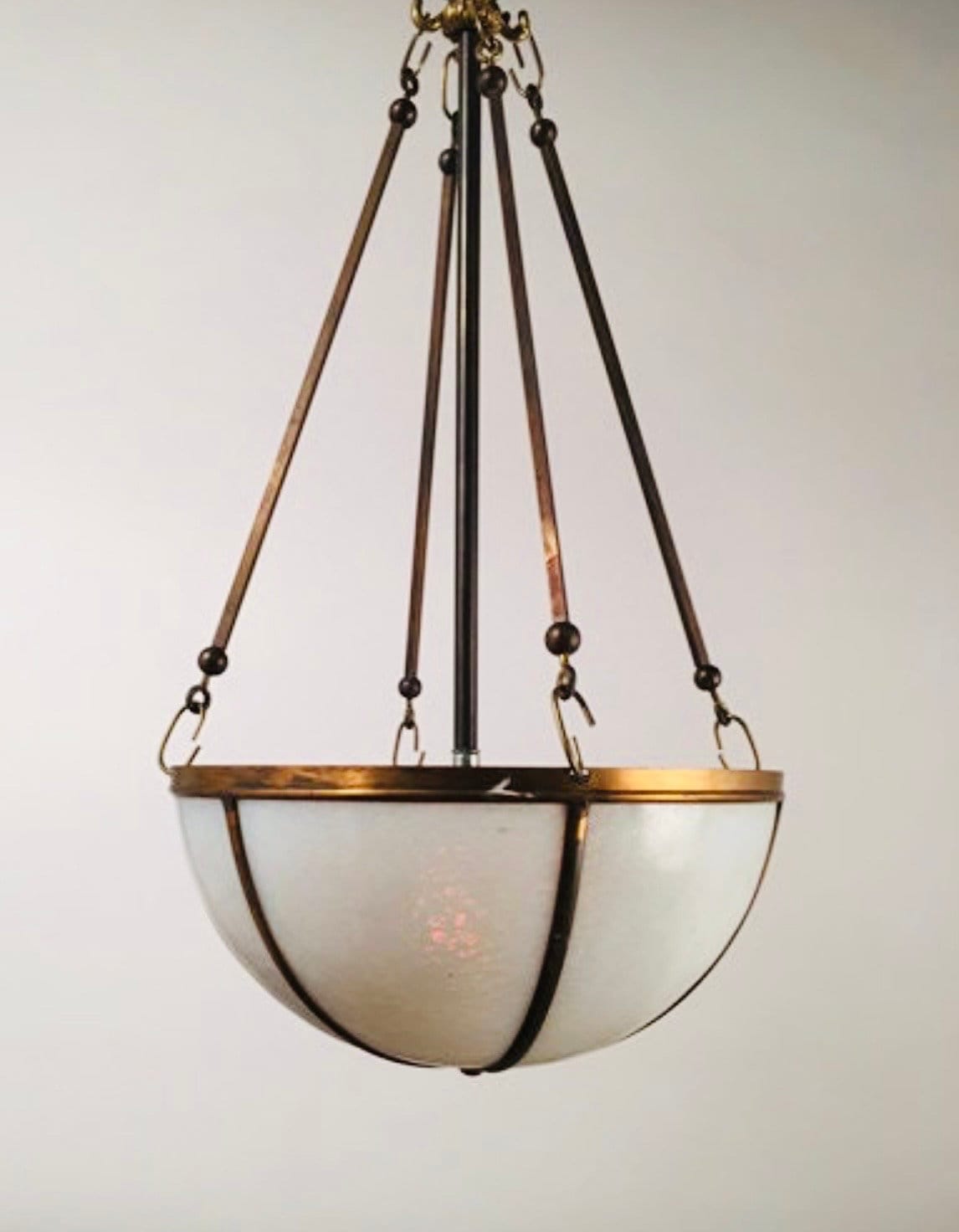 Vintage Rare Antique Art Deco Pure Brass & Milk Glass Shade Hanging ...