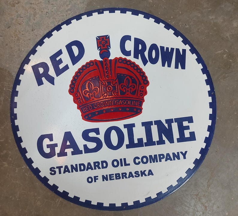 Red Crown Gasoline Vintage Porcelain Enamel Advertising Enamel Sign ...