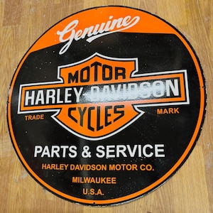 Vintage porcelain enamel Genuine Harley Davidson Motor Cycle 30 inch single sided advertising sign board