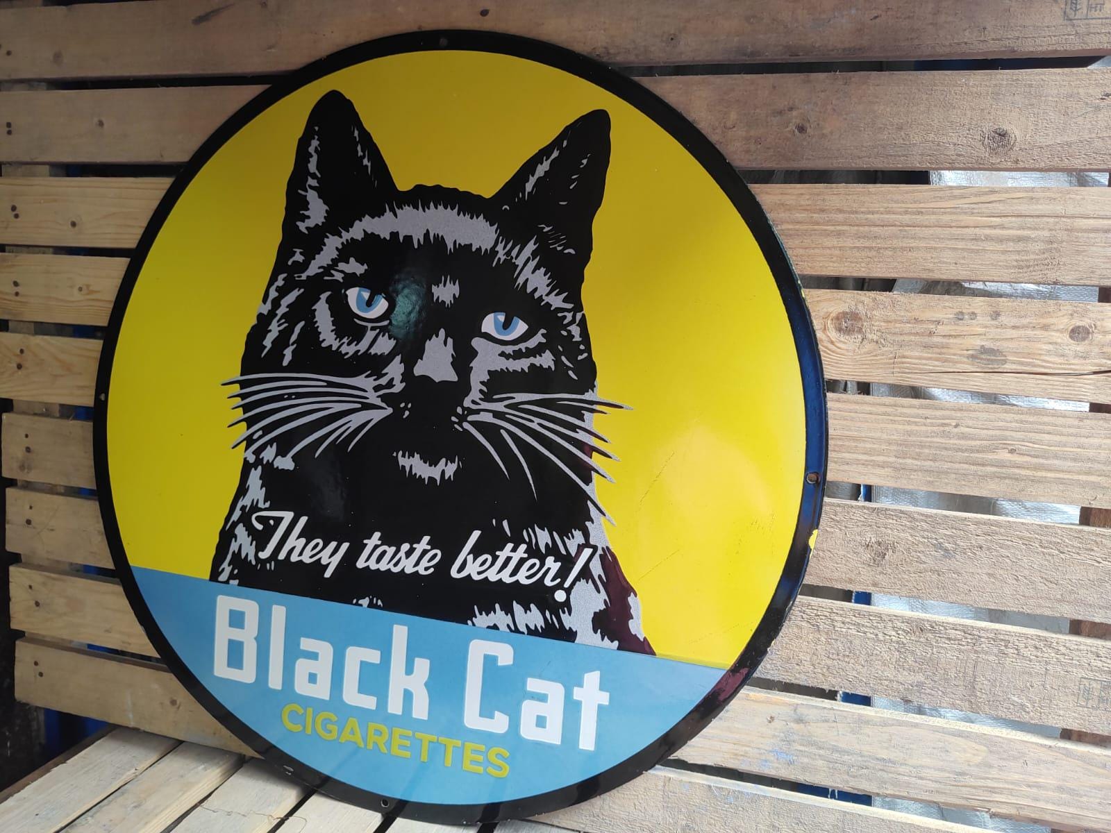 Black Cat Cigarettes 30 Inch Enamel Advertising Porcelain Single Sided Sign 