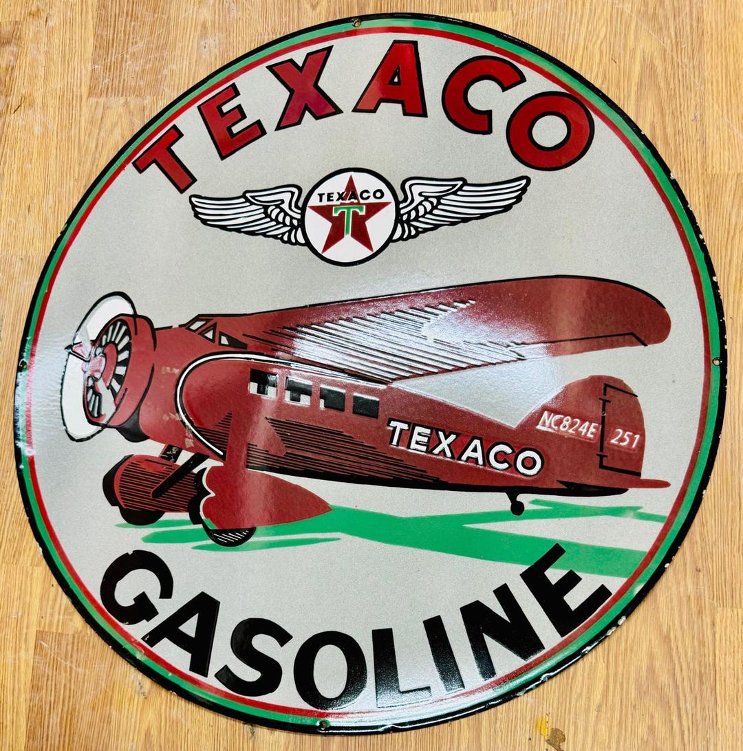 Vintage Porcelain Enamel Texaco Aviation Gasoline 30 Inch Single Sided ...