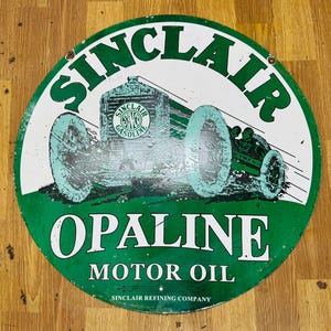 Vintage porcelain enamel Sinclair Opaline motor oil 30 inch double sided  advertising sign board