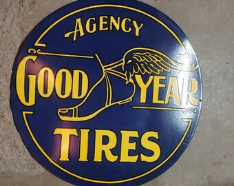 Vintage porcelain enamel Goodyear Tires Agency 30 inch single sided  advertising sign board