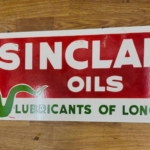 Vintage porcelain enamel Sinclair Oils 60x16 inch double sided advertising sign board