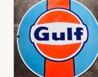Gulf 30 inch and mobil  Vintage porcelain Advertising Porcelain Sign