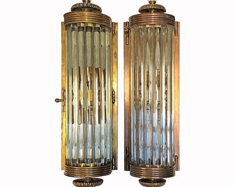 Vintage Antique Old Art Deco Brass & Glass Rod Metro Wall Light