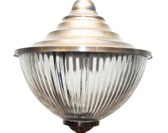 Vintage Rare Antique Art Deco Pure Brass & Glass Shade Hanging Ceiling Pendant Light Fixture