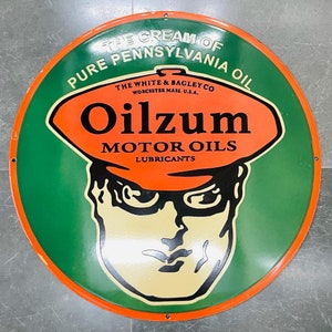 Antique Vintage Original Old Oilzum Motor Oils Single Sided Advertising Porcelain Enamel Sign