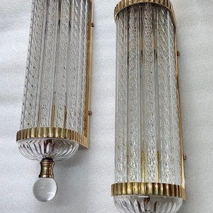 Pair of Vintage Art Deco Fixture Brass & Ribbed Glass Rod Ship Light ...