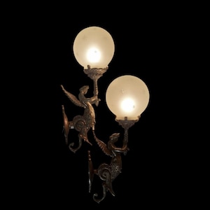 Pair Of Antique Vintage Old Art Nouveau Brass Mermaid Wall Sconces Fixture Light Lamp