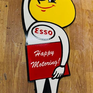 Vintage porcelain enamel Mr. Drip Esso Happy Motoring 30x14 inch single sided advertising sign board