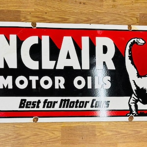 Vintage porcelain enamel Sinclair Motor oils 60x21 inch single sided advertising sign board