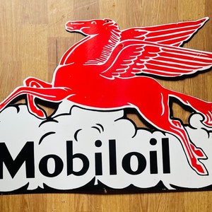 Antique Vintage Mobiloil Porcelain Advertising Enamel Sign