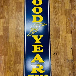 Vintage porcelain enamel Goodyear Tires 60x15 inch single sided advertising sign board