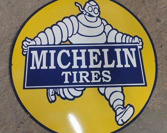 Vintage porcelain enamel Michelin Tires 30 inch single sided advertising sign board