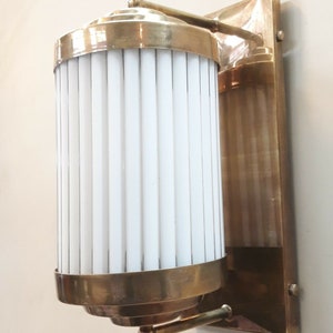 Antique Vintage Old Art Deco Brass & Glass Rod Light Fixture Wall Sconces Lamp