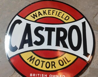 Vintage porcelain enamel Castrol Wakefield Motor Oil 30 inch single sided  advertising sign board
