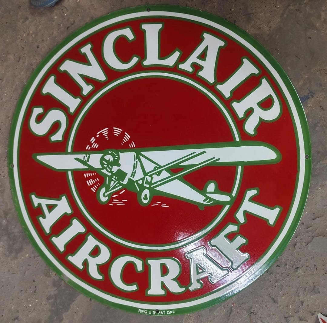Sinclair Aircraft Vintage Porcelain Enamel Advertising Enamel Sign ...