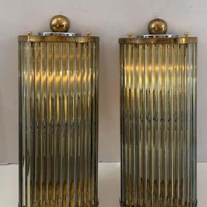 Pair Vintage Art deco light Old Lamp Wall Sconces Fixture Nickel Brass & Glass Rod Ship Light Antique