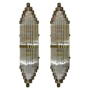 Pair Skyscraper Vintage Art deco light Old Lamp Wall Sconces Fixture Brass & Glass Rod Ship Light Antique