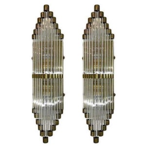 Pair Skyscraper Vintage Art deco light Old Lamp Wall Sconces Fixture Brass & Glass Rod Ship Light Antique