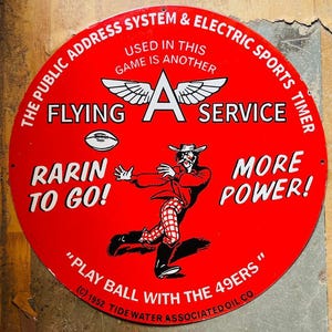 Vintage porcelain enamel Flying A Service 30 inch double sided advertising sign board