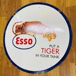 Vintage porcelain enamel Esso put tiger 30 inch double sided  advertising sign board