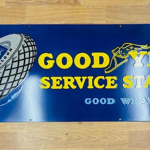 Vintage porcelain enamel Goodyear Service Station 60x22 inch single sided advertising sign board