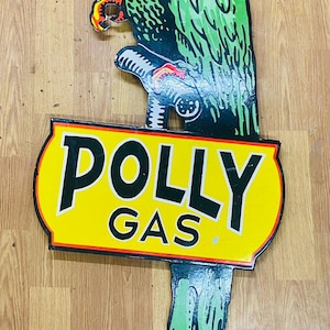 Vintage porcelain enamel Polly gas 60x18 inch single sided advertising sign board