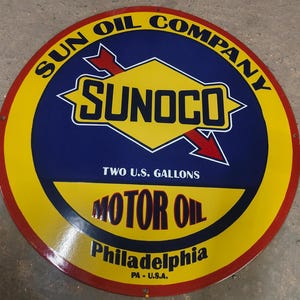 Sunoco Motor Oil Vintage Porcelain  enamel Advertising Enamel Sign board gas oil