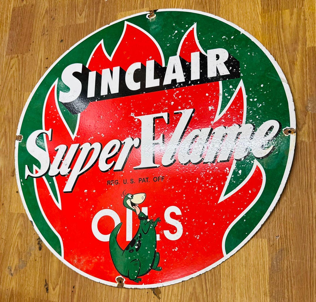 Vintage Porcelain Enamel Sinclair Super Flame Single Sided 30 Inch ...