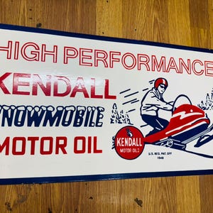 Vintage porcelain enamel Kendall Motor Oil 36x18 inch single sided advertising sign board