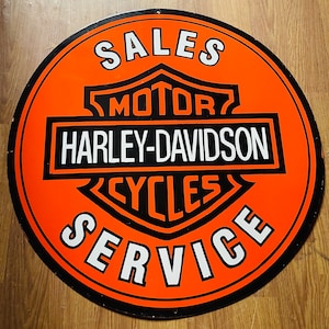 Harley Davidson Sales & Service Vintage Enamel Advertising Porcelain Sign