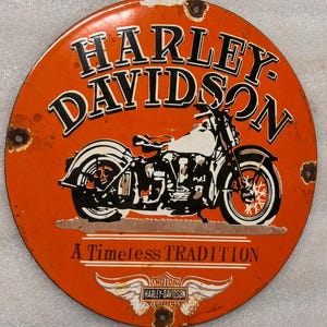 Rare Vintage Enamel Harley davidson 12 inches single sided Advertising Porcelain Sign