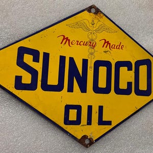 Rare Vintage Enamel Sunoco oil 12x7.5 inches single sided Advertising Porcelain Sign