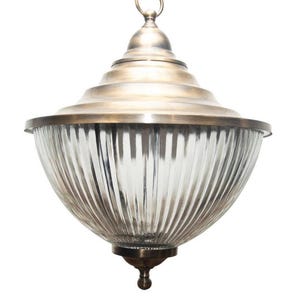 Vintage Rare Antique Art Deco Pure Brass & Milk Glass Shade Hanging Ceiling Pendant Light Fixture
