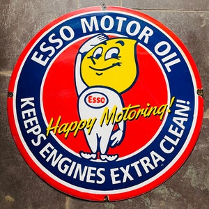 Esso Motor Oil Vintage Enamel Advertising Porcelain Sign
