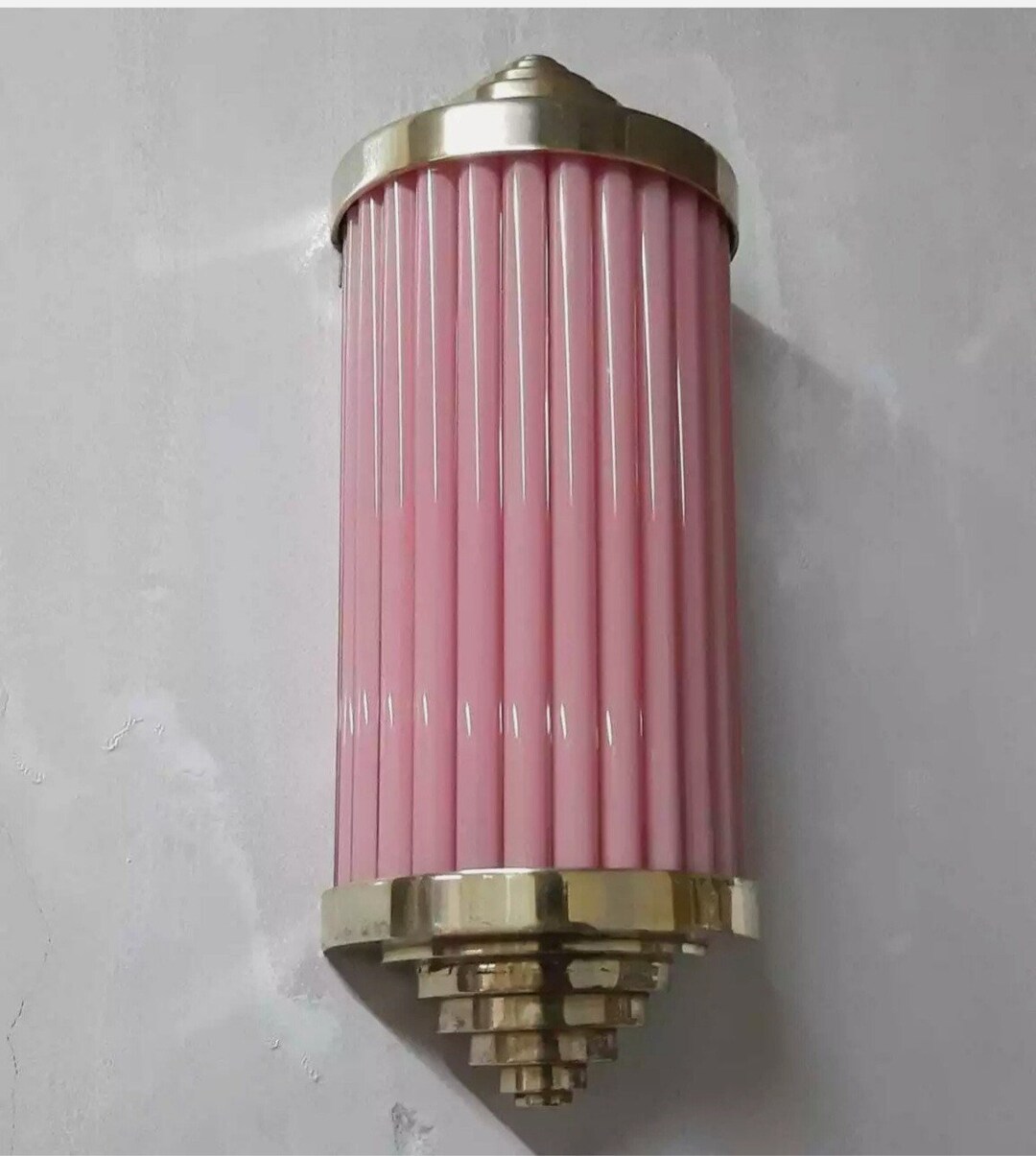 Pink Glass Rods Antique Vintage Old Art Deco Brass & Pink Glass Rod Ship Light Wall ...