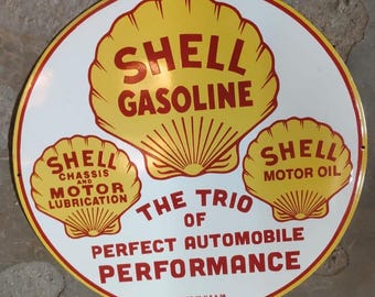 Vintage porcelain enamel Shell Gasoline 30 inch single sided advertising sign board