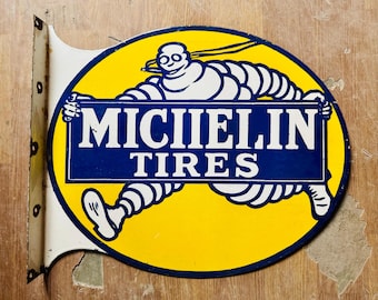 Rare Michelin Tires 23x19 inches Vintage Enamel Double sided Advertising Porcelain Sign