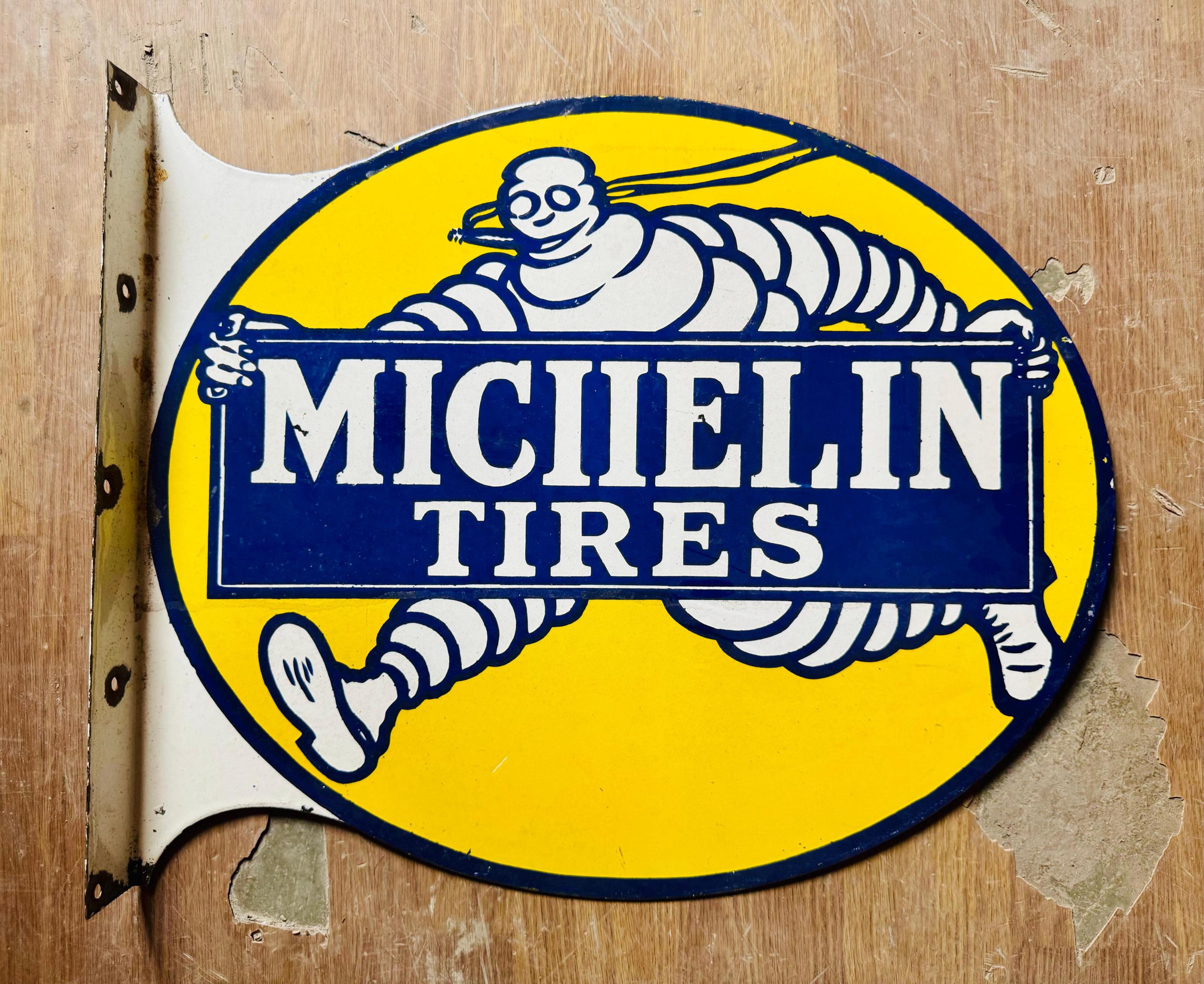 ミシュラン タイヤ MICHELIN TYRES 看板 ビンテージ 23cm Rare Michelin Tires 23x19 Inches Vintage Enamel Double Sided