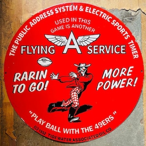 Vintage porcelain enamel Flying A Service 30 inch single sided advertising sign board